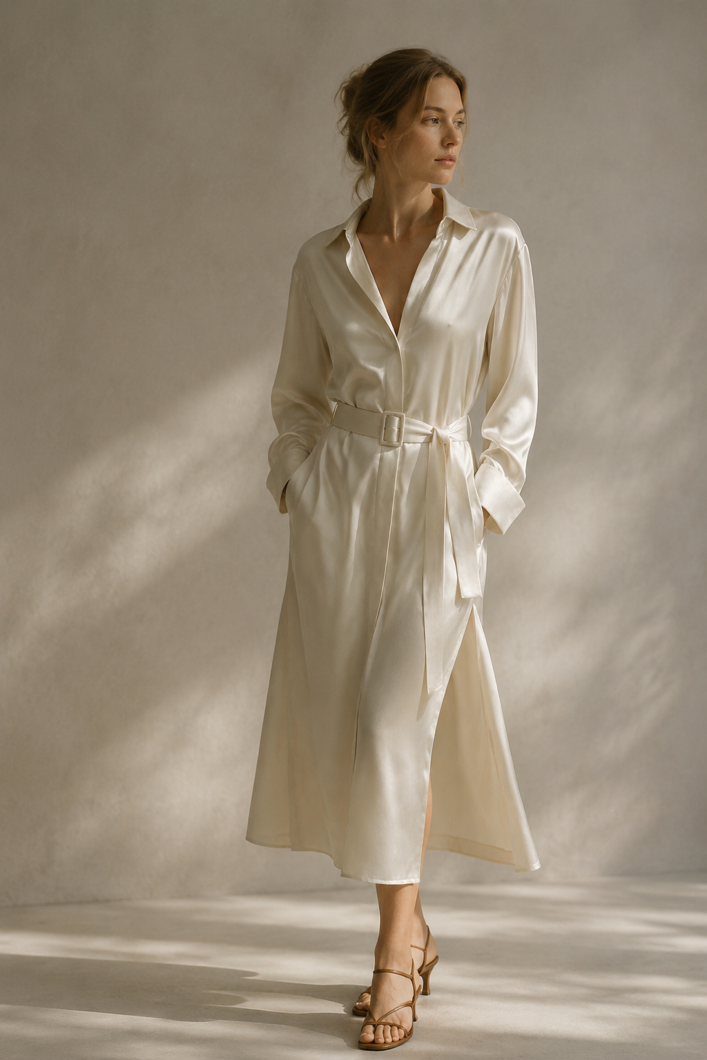 Silk-Touch Shirt Dress