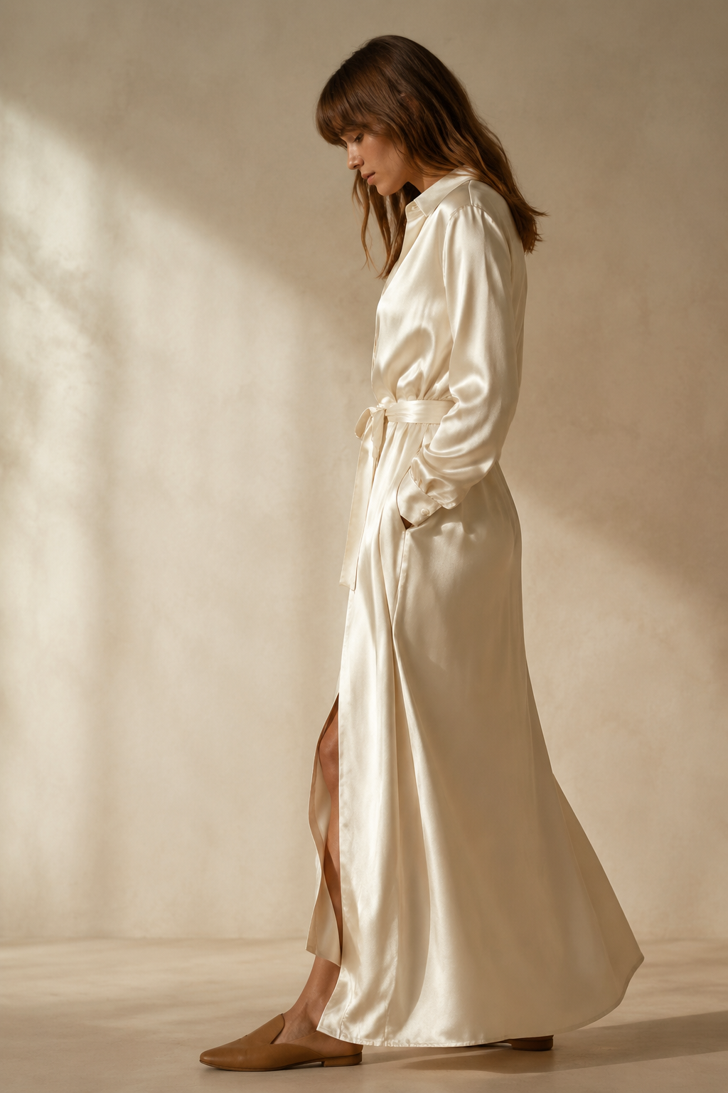 Silk-Touch Shirt Dress